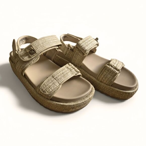 Steve Madden Bigmona Sandals 9 Natural Raffia Beige Woven Platform Vacation Boho - Picture 2 of 13